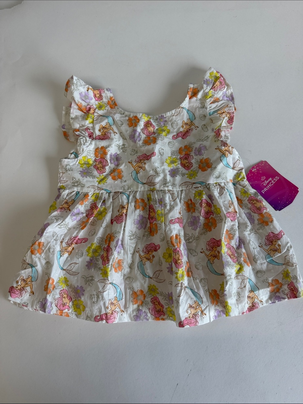 BNWT White Floral The Little Mermaid Ruffle-Sleeve Toddler Top